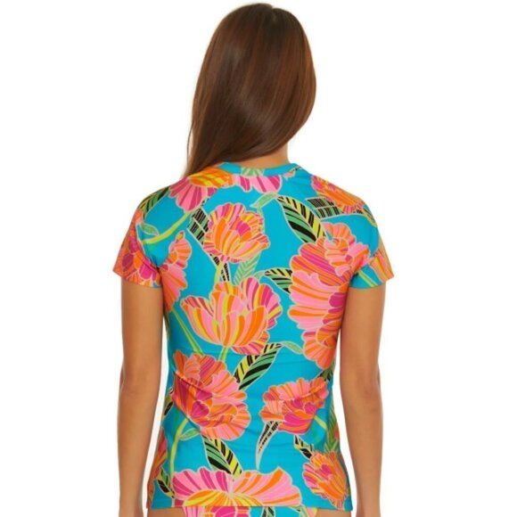 Trina Turk 'Poppy' S/S Pullover Rashguard Swim Shirt, Multicolor - Picture 2 of 2